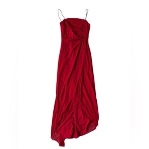 VINTAGE 90S BE SMART RED STUDDED ASYMMETRICAL DRESS MAXI PROM EVENING MESH 3/4